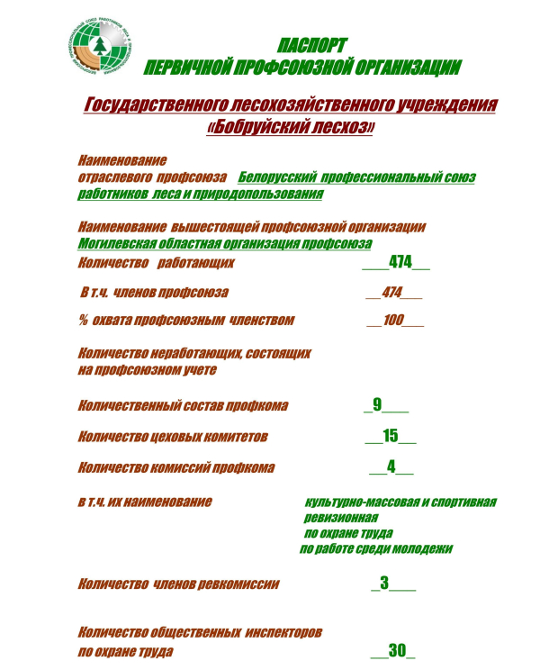 ПАСПОРТ ПЕРВИЧНОЙ ПРОФСОЮЗНОЙ ОРГАНИЗАЦИИ
